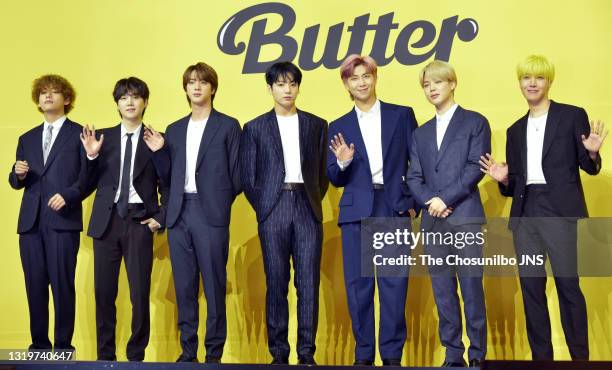 Attends a press conference for BTS's new digital single 'Butter' at Olympic Hall on May 21, 2021 in Seoul, South Korea.