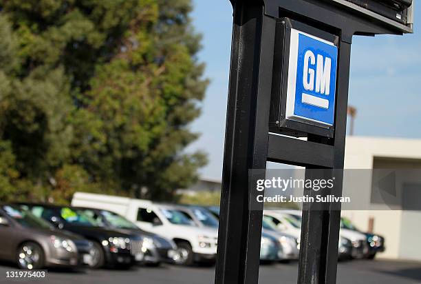 The General Motors logo is displayed at Boardwalk Chevrolet on November 9, 2011 in Redwood City, California. General Motors reported a 12 percent...