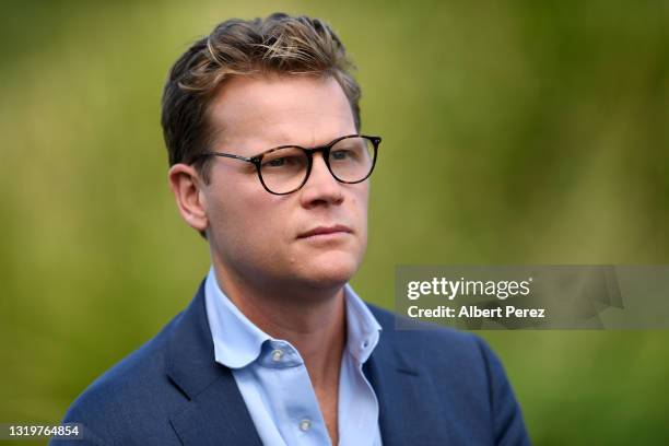 Melbourne Storm CEO Justin Rodski speaks to the media during a Melbourne Storm NRL training session at Sunshine Coast Stadium on May 24, 2021 in...