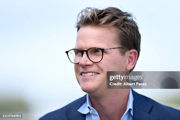 Melbourne Storm CEO Justin Rodski speaks to the media during a Melbourne Storm NRL training session at Sunshine Coast Stadium on May 24, 2021 in...