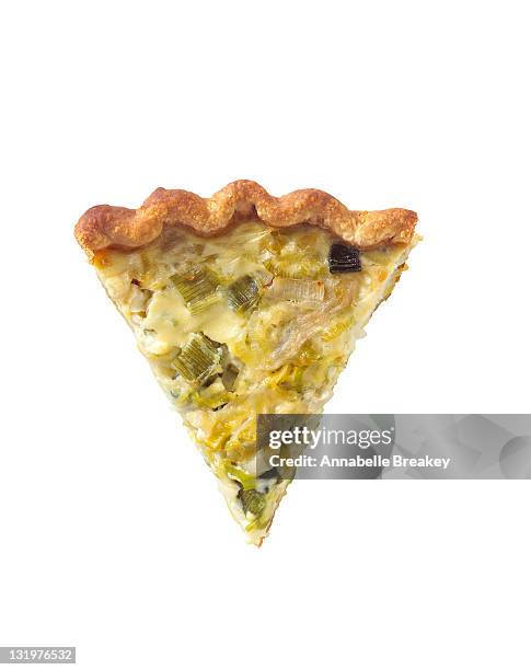 slice of three onion quiche pie - quiche stock pictures, royalty-free photos & images