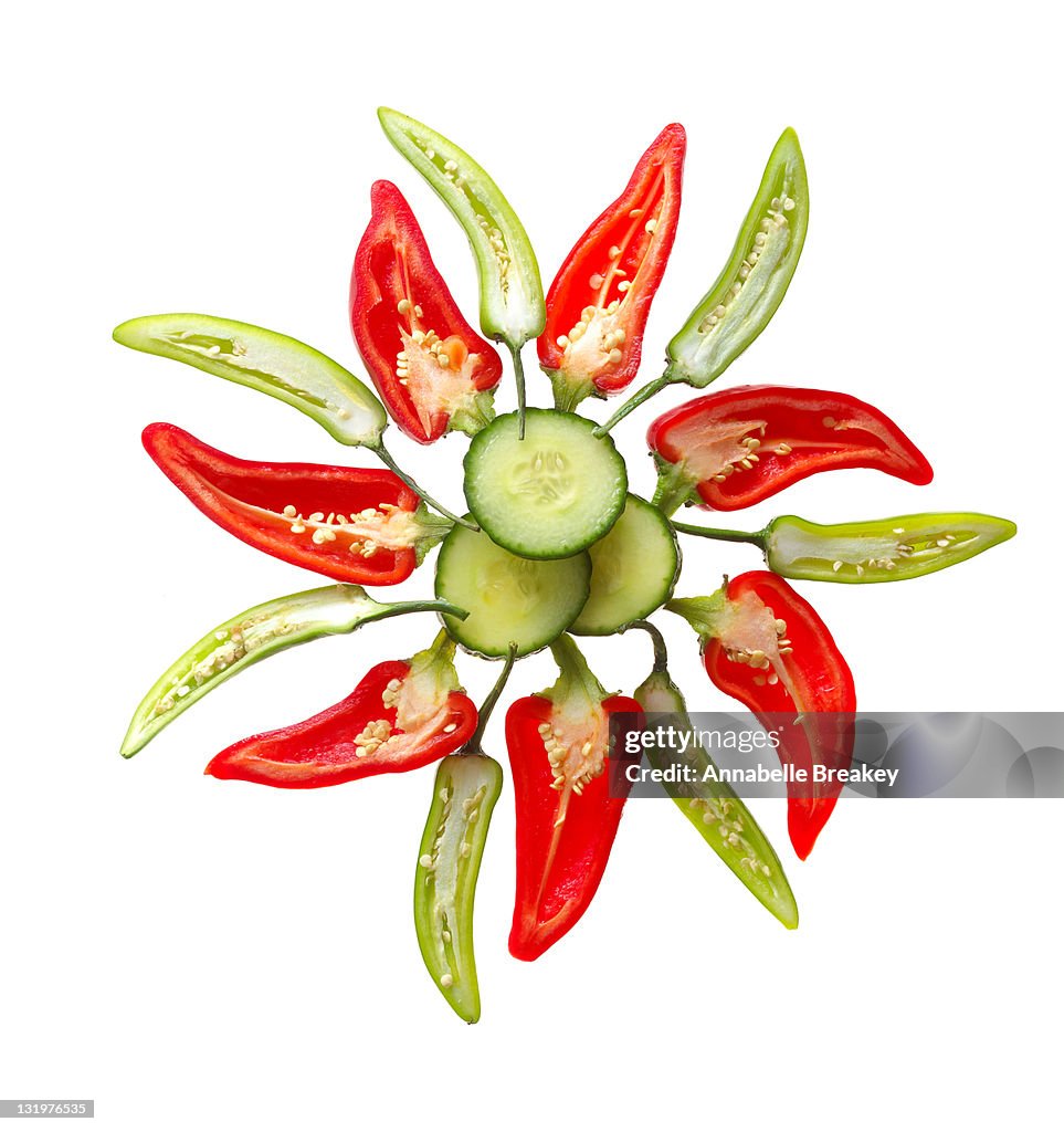 Wheel of Cucumber, Red Peppers and Green Peppers
