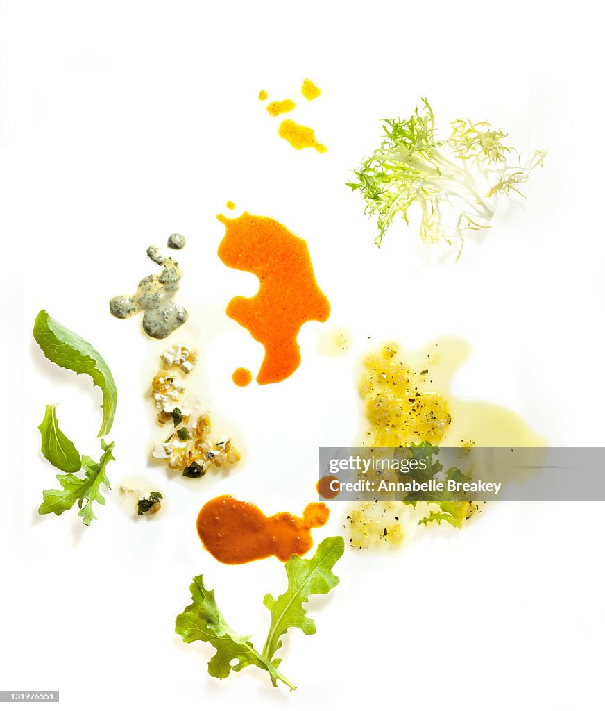 Assorted Salad Dressing drizzled with Greens