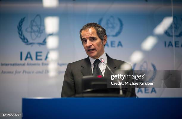 Rafael Grossi, Director General of the International Atomic Energy Agency, speaks to the media about the agency monitoring of Iran's nuclear energy...