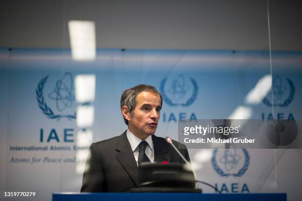 Rafael Grossi, Director General of the International Atomic Energy Agency, speaks to the media about the agency monitoring of Iran's nuclear energy...