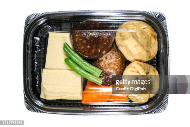 nimono, delicatessen in take out box - side dish stock pictures, royalty-free photos & images