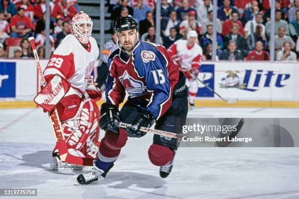 Yves Sarault, Left Wing for the Colorado Avalanche in motion on the ice during Game 3 of the NHL Stanley Cup Western Conference Finals against the...