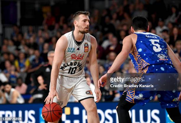 Mitch McCarron of Melbourne looks to takes on the defence during the round 19 NBL match between the Brisbane Bullets and Melbourne United at Nissan...