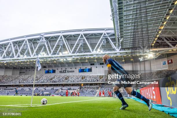 Magnus Eriksson of Djurgardens IF during the Allsvenskan match between Djurgardens IF and IFK Goteborg at Tele2 Arena on May 23, 2021 in Stockholm,...