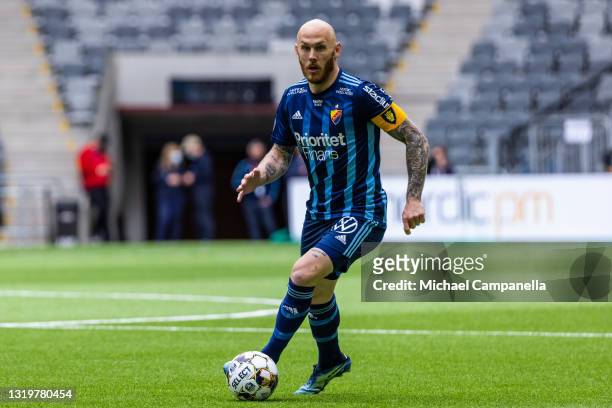 Magnus Eriksson of Djurgardens IF runs with the ball during the Allsvenskan match between Djurgardens IF and IFK Goteborg at Tele2 Arena on May 23,...