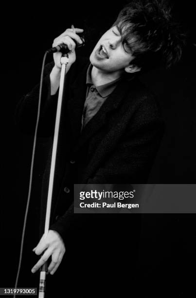 British alternative rock band Echo and the Bunnymen with lead singer Ian McCulloch performs at Rock Torhout festival, Torhout, Belgium, 04 July 1987.