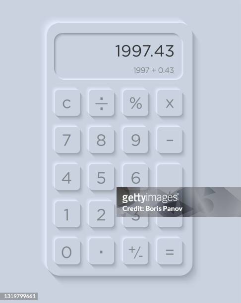 calculator user interface in modern and clean skeuomorphism or neumorphism ui / ux style in light and dark mode for mobile app or website design - calculating machine stock illustrations