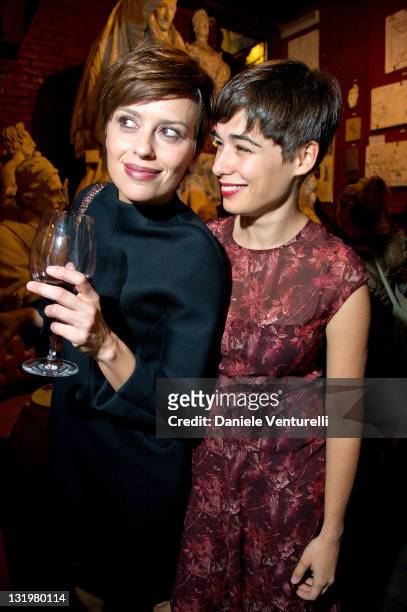 Actress Claudia Pandolfi and actress Diane Fleri attends the Anteprima fagship store opening In Rome on November 9, 2011 in Rome, Italy.