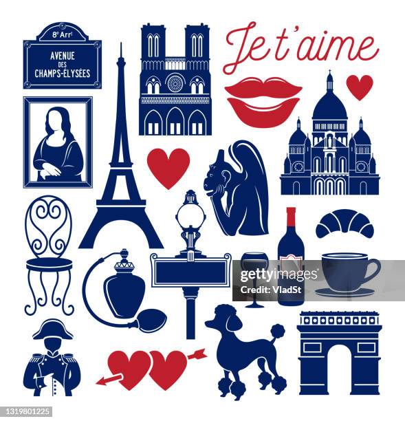 ilustraciones, imágenes clip art, dibujos animados e iconos de stock de iconos de parís establecen monumentos de viajes franceses ilustración vectorial - paris