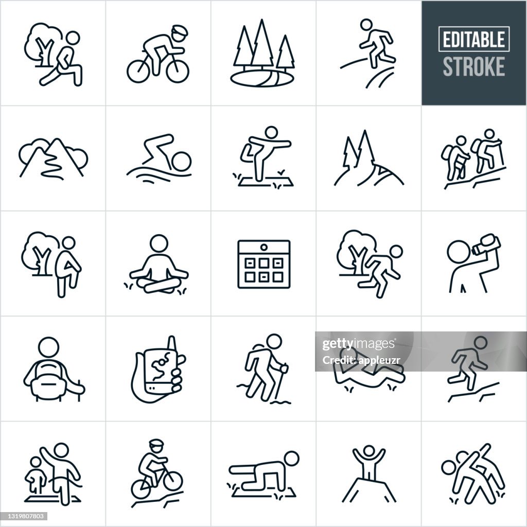 Outdoor Exercise Thin Line Icons - Editable Stroke