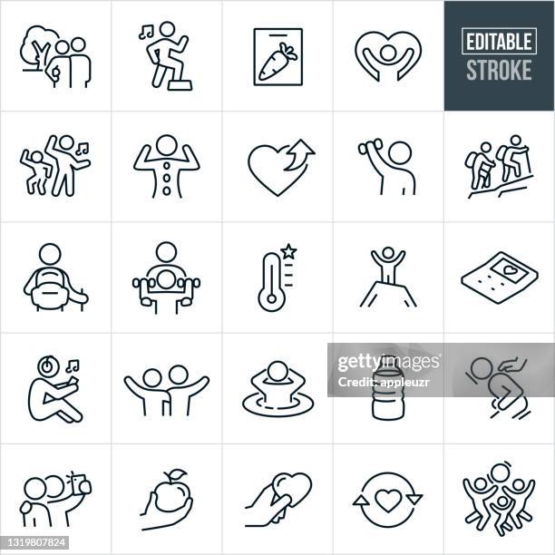 ilustraciones, imágenes clip art, dibujos animados e iconos de stock de iconos de línea delgada de salud y bienestar - trazo editable - mental health