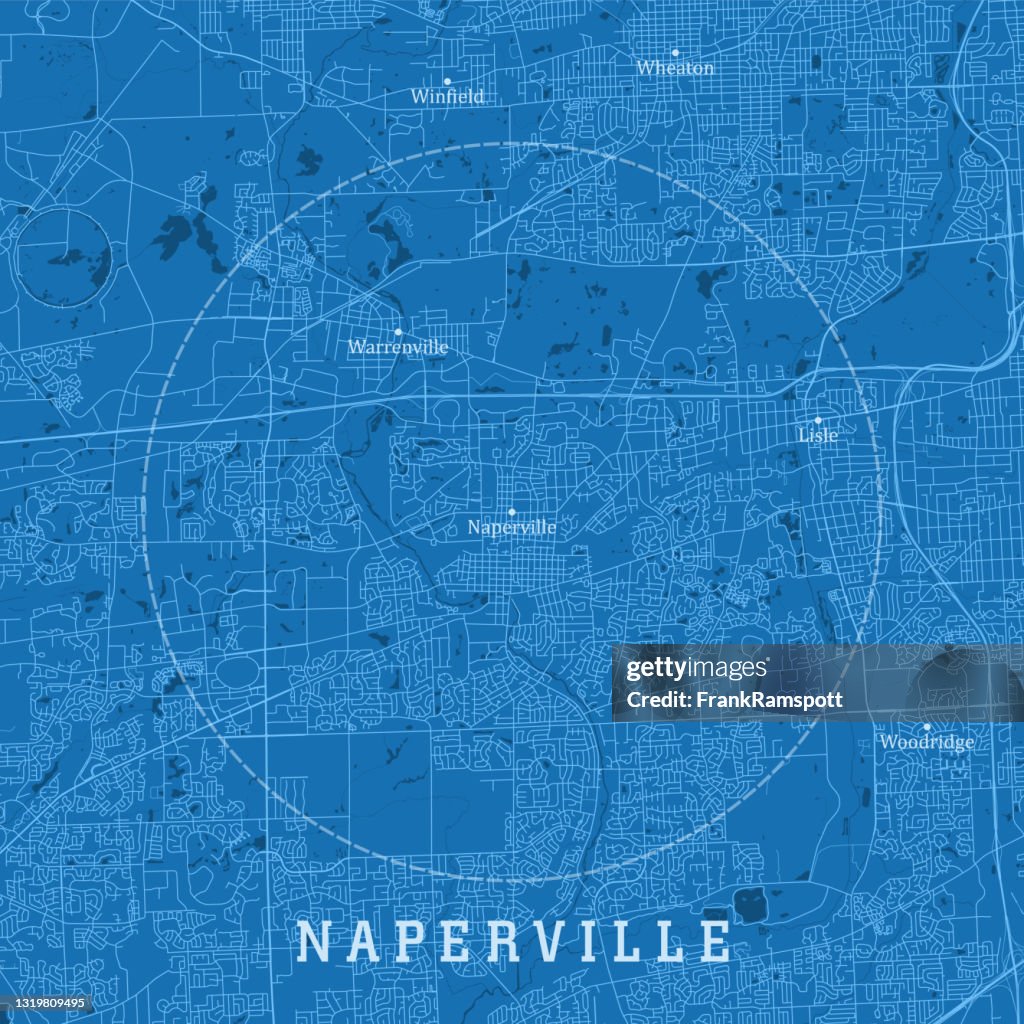 Naperville IL City Vektor Road Map Blauer Text
