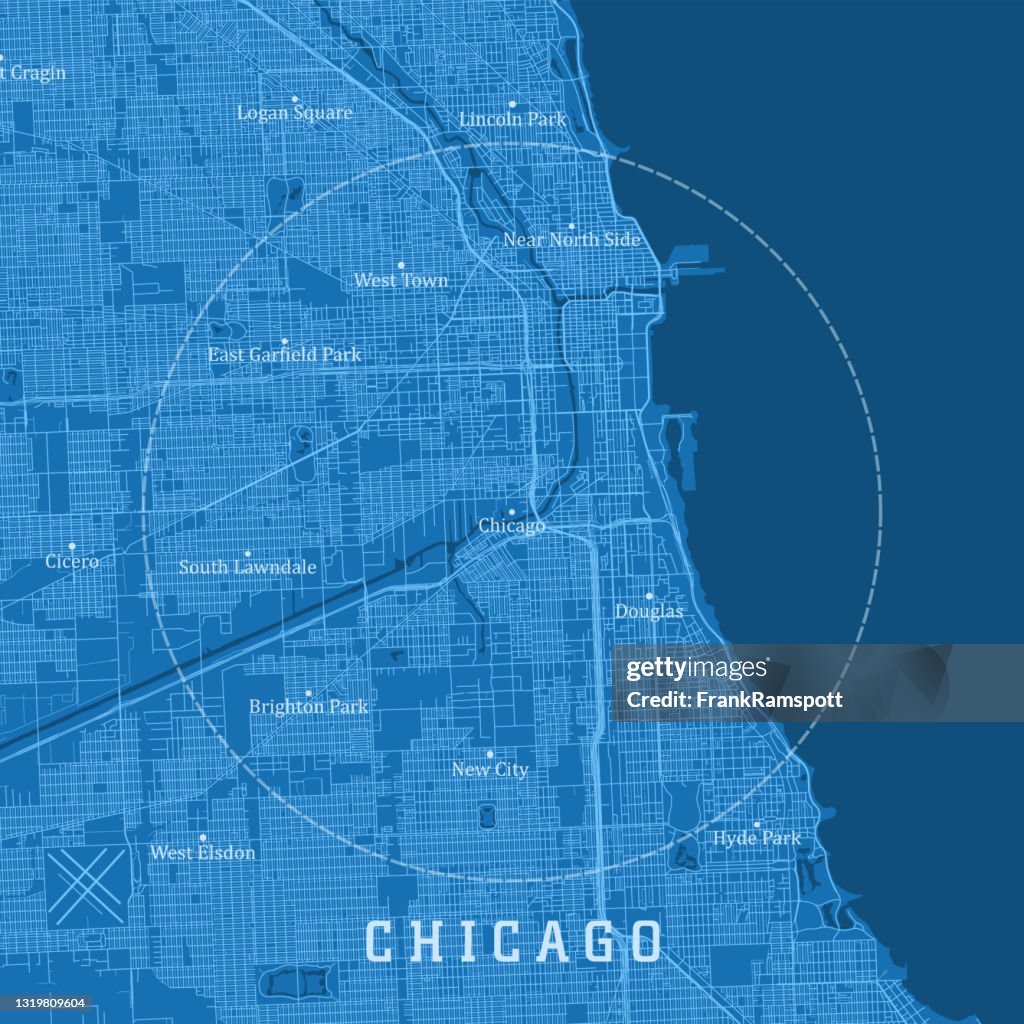 Chicago IL City Vector Road Map Blue Text