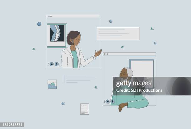 illustration of male patient talking with doctor - orthopedic doctor stock illustrations