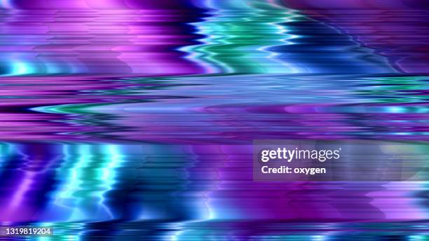 abstract distorted neon purple lines background. glitch texture art. trendy purple blue green colors - parallel stock pictures, royalty-free photos & images