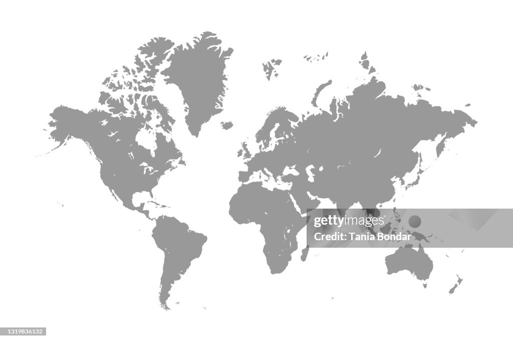 World Map Grey Color Isolated On White Background High-Res Vector ...
