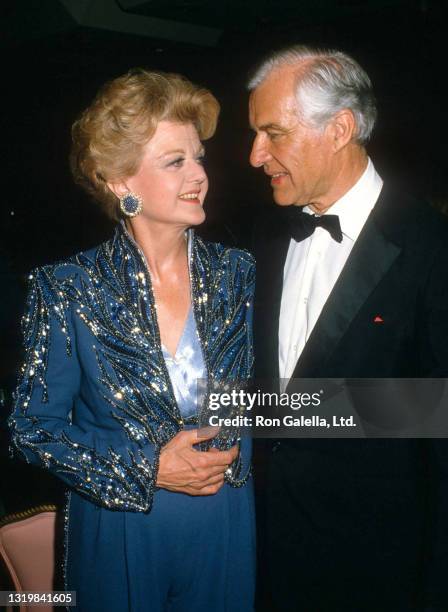 Angela Lansbury and Peter Shaw attend 42nd Annual Tony Awards at the Minskoff Theater in New York City on June 5, 1988.