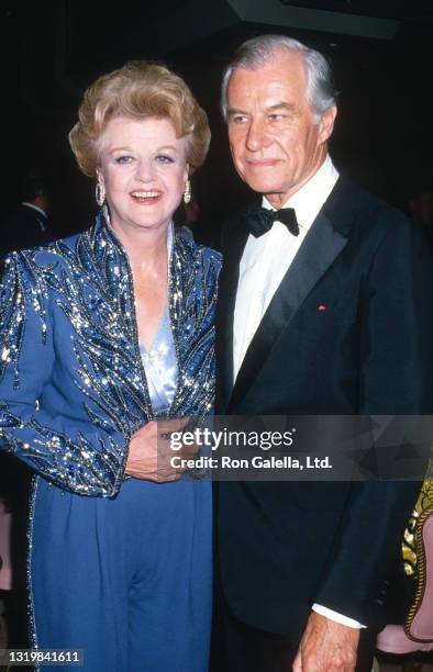 Angela Lansbury and Peter Shaw attend 42nd Annual Tony Awards at the Minskoff Theater in New York City on June 5, 1988.