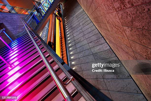 liverpool one at night: escalators. - shopping centre stock pictures, royalty-free photos & images