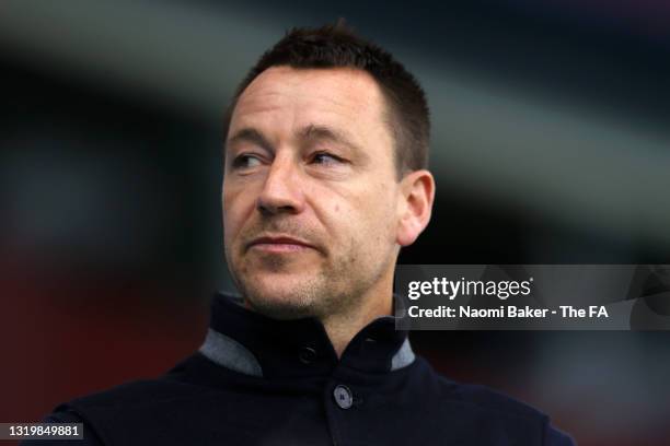 John Terry, Assistant Head Coach of Aston Villa looks on from the stand during the FA Youth Cup Final between Aston Villa U18 and Liverpool U18 at...