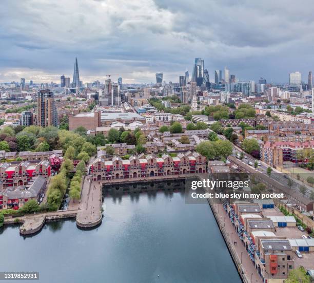 london, shadwell basin from a high angle viewpoint - east london stock pictures, royalty-free photos & images