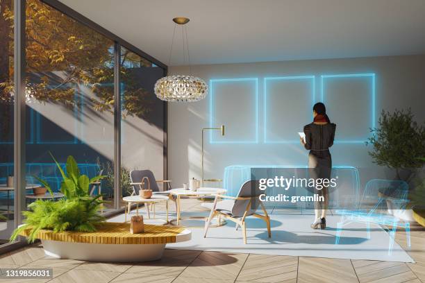 augmented reality for home furniture shopping - augmented reality imagens e fotografias de stock