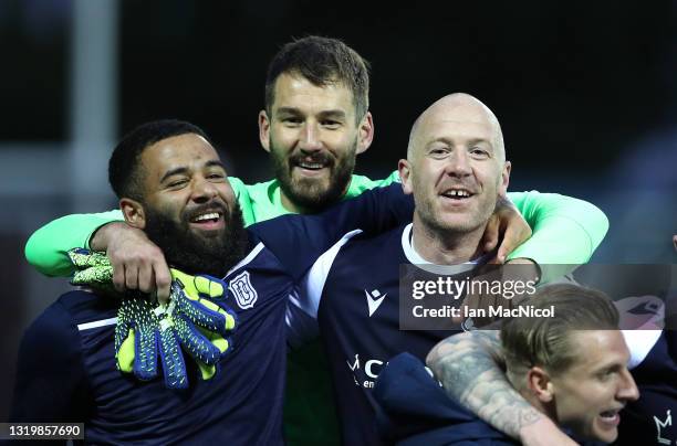 Dundee midfield lynchpin Charlie Adam celebrates with team mates after the Scottish Premiership Playoff Final 2nd Leg between Kilmarnock and Dundee...