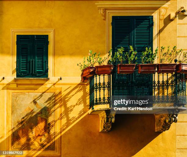 a sunset view of an italian balcony - stock photo - portofino stock pictures, royalty-free photos & images