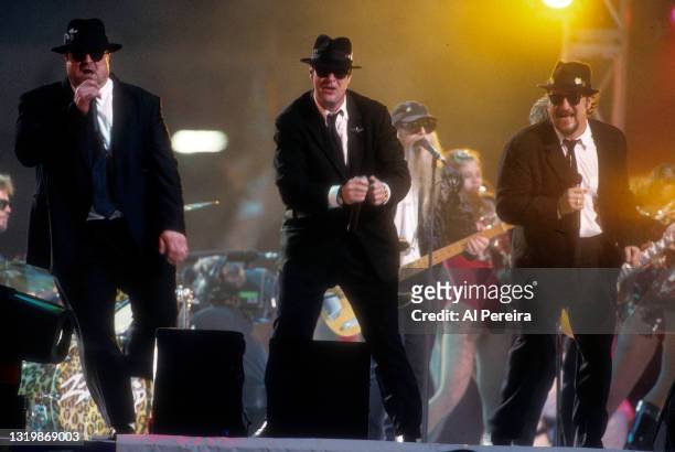 The Blues Brothers perform onstage at the Louisiana Superdome during the halftime show of Superbowl XXXI on January 26, 1997 in New Orleans,...