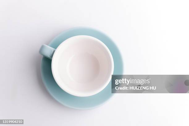 top view of empty coffee cup isolated on white background - blue cup stock pictures, royalty-free photos & images