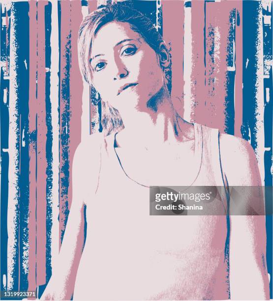 汚れた塗られた背景の上に女性の肖像画 - ストリートスナップ　縦位置点のイラスト素材／クリップアート素材／マンガ素材／アイコン素材
