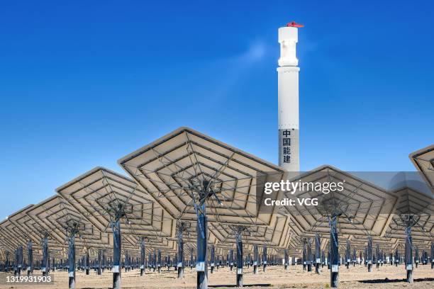 View of the construction site of a 50MW molten salt solar thermal power plant built by China Energy Engineering Investment Corporation Limited on May...