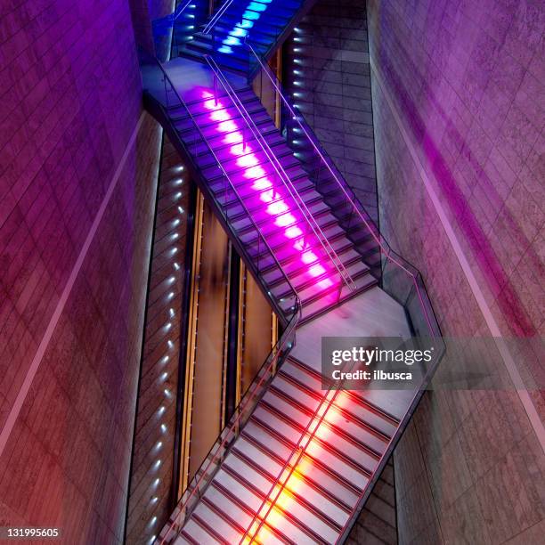 liverpool one at night: escalators. - backgrounds people stock pictures, royalty-free photos & images