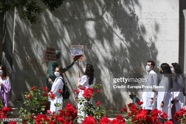 Several health workers participate during a demonstration called by the platform FSE United as a protest to the system of awarding places for the MIR...