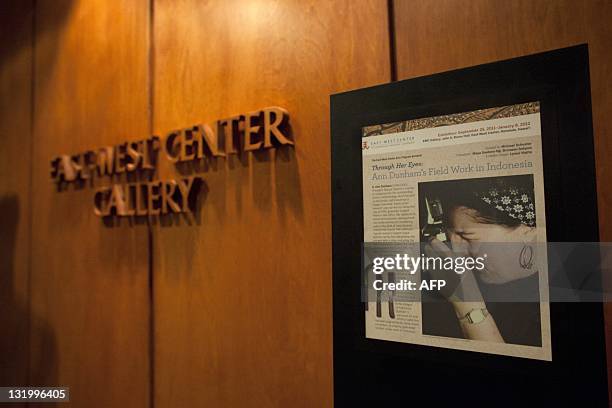 This general view shows an exhibition with photographs illustrating fieldwork in Indonesia by S. Ann Dunham, US President Barack Obama's late mother,...