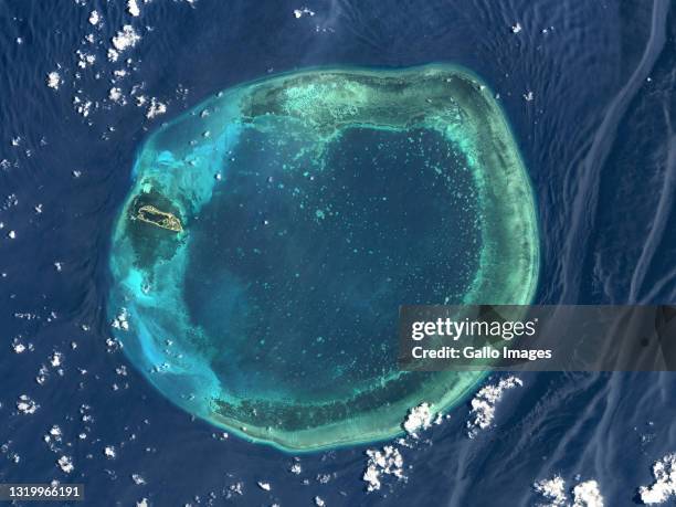 An aerial view of Dongsha Atoll, also known as Pratas Atoll, South China Sea, Taiwan.