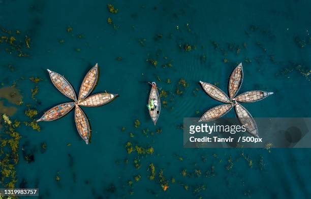 aerial view of boats in sea,baishpur,bangladesh - bangladesh aerial stock pictures, royalty-free photos & images