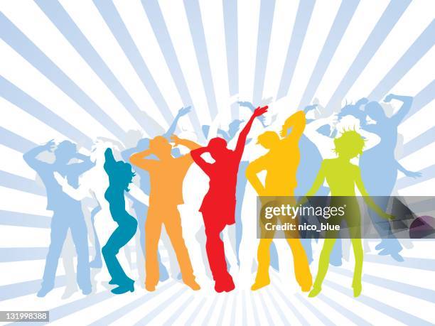 party time rainbow! - friends dancing stock illustrations