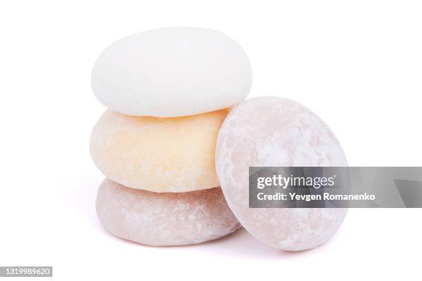 mochi dessert isolated on white background - mochi stock-fotos und bilder