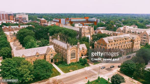 law quadrangle university of michigan ann arbor aerial view - michigan stock pictures, royalty-free photos & images