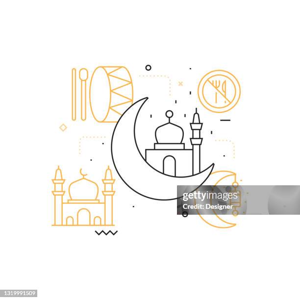 ilustraciones, imágenes clip art, dibujos animados e iconos de stock de iconos de línea relacionadas con ramadán. ilustración vectorial del símbolo de contorno - mezquita