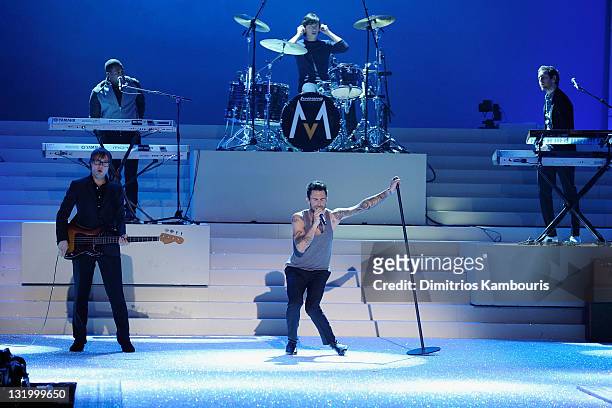 Mickey Madden, Adam Levine, Matt Flynn, and Jesse Carmichael perform during the 2011 Victoria's Secret Fashion Show at the Lexington Avenue Armory on...