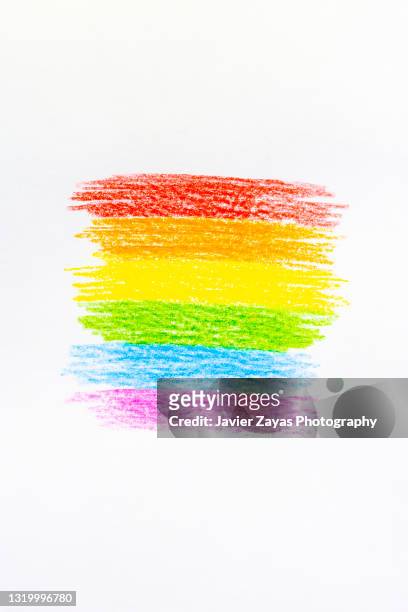hand painted rainbow flag on a white sheet - gay pride flag stock pictures, royalty-free photos & images