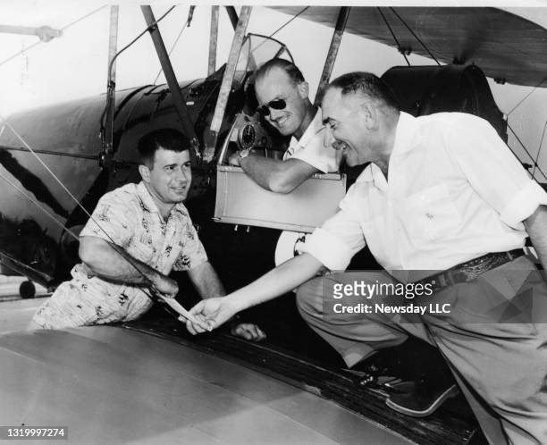 During the filming of the 1957 Jimmy Stewart film, "The Spirit of St. Louis," navigators and stunt pilots were on hand at Zahn's Airport in...