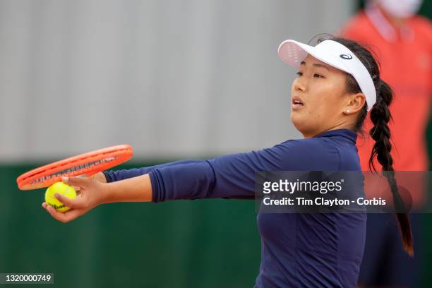 May 25. Claire Liu of the United States in action during her victory against Rebecca Marino of Canada on the second day of the qualifying tournament...